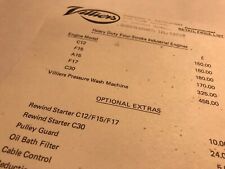 VILLIERS Heavy Duty Engines C12 F15 A15 F17 C30 Original Price List 1984