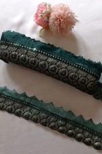 4 Meters Fancy Green Gold Embroidery (Bridal Saree Sew On Trim Edge Border Lace