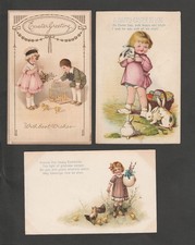 3 EASTER GREETING POSTCARDS WITH CUTE CHILDREN, BUNNIES AND CHICKS.
