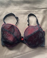 La senza black red floral mesh lightly padded underwired bra size 36DD