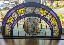 Beautiful 19th C religious Hand Painted Stained Glass Steel Stand - Delivery Ava