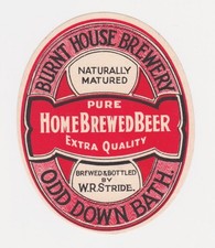 Genuine Old Beer Label from W. R Stride, Burnt House brewery, Bath.