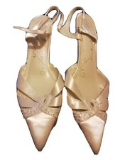 Pointed Toe Strappy satin Wedding Shoes Ivory beaded - Size 5 VGC Worn Twice 