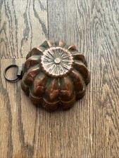 Antique Victorian Copper Jelly Mould with Hanging Hook Farm House Decorative