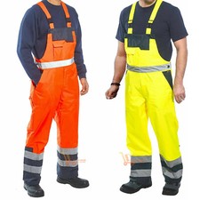 Hi Viz Contrast Waterproof Overall Bib & Brace Dungarees Viz Safety Workwear