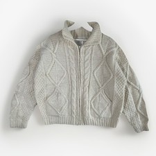 NATIVES Hand Knit Otavalo-Ecuador Womens S Cream 100% Wool Cardigan Zip Jacket