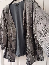JD WILLIAMS 24 26 SILVER GREY SEQUIN  EVENING JACKET BLAZER COCKTAIL PARTY NEW