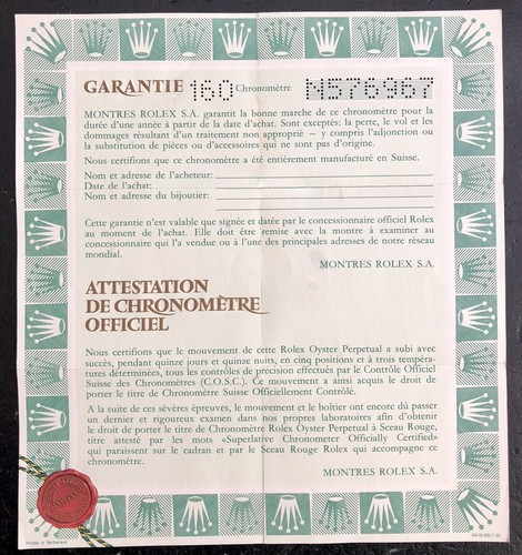Rolex certificate guarantee - certificate,