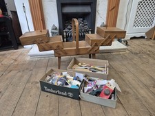 Vintage 3 Tier Wooden Canteliver Sewing Box Plus Sewing Bits Made in Poland