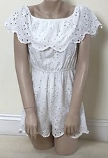 Lipsy Broiderie Anglaise White Bardot Playsuit Dress Size - UK 10