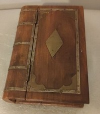 Vintage Wooden Small Book Shape Storage Box Original Hand Crafted Brass Fitted