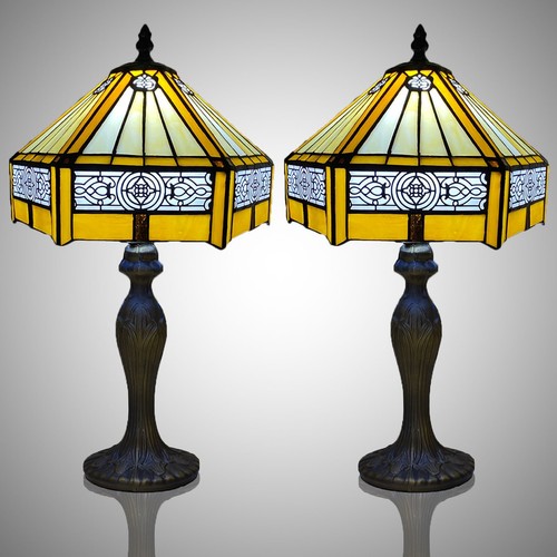Pair stained glass table - of,