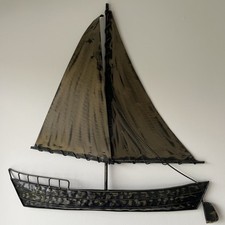 Metal Sailboat Sailing Ship Nautical Wall Sculpture Art 30" Tall 29" Wide VGC