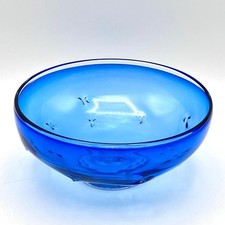 First Glass Bob Crooks Handblown Cobalt Blue Pinched Footed Bowl 6” dia