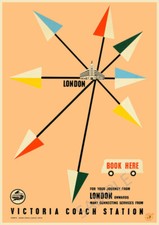 Vintage Railway Poster Victoria Coach Station Bus Advert London Sign Art Print