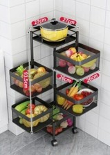 4 LAYER SWIRL BASKET STORAGE RACK FLOOR MOBILE ROTATE KITCHEN Vegetable Fruit