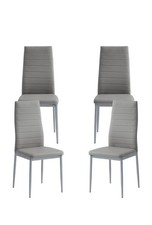 Grey Dining Chair Set of 4, Upholstered Leather Kitchen Chairs with High Back