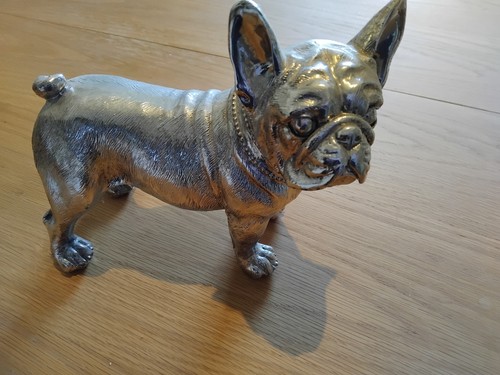 Silver french bulldog - silver, statue