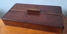 Antique Art Deco Mahogany Lidded Cutlery Tray / Box