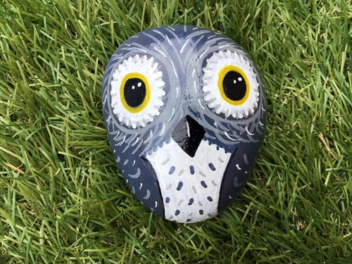 Hand painted owl - owl, pebble