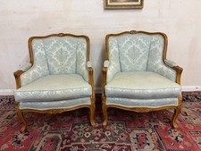 FABULOUS PAIR OF FRENCH CARVED WALNUT ARMCHAIRS CIRCA 1950