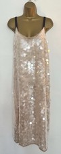 Zara Sequin Silk Nude Pink Black Velvet Strap Dress Xmas Festive Party New Small