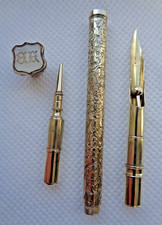 VICTORIAN c1840 SOLID SILVER GILT COMBINATION PENCIL & DIP INK PEN & AGATE SEAL