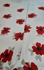 Ivory & Red Floral Poppy Tab Top/Rod Pocket Lined Curtains 64" Wide X 70" Long