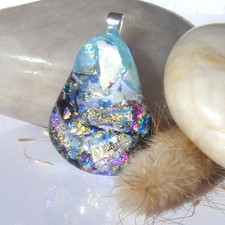 Dichroic Glass Pendant Necklace Handmade Teardrop Multi - DP1037