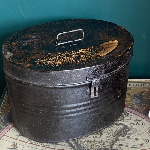 Victorian metal hat box - metal,