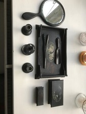 ANTIQUE VINTAGE LADIES DRESSING TABLE SET BLACK PRINCE GABOON EBONY