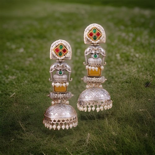 Kashmiri earringssilver tone - kashmiri,