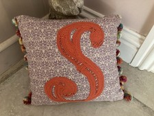 MARKS & SPENCER S INITIAL CUSHION EMBROIDERED POM POM TRIM GREAT CONDITION