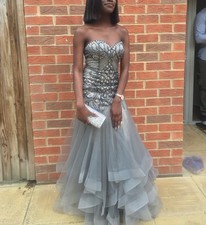 silver prom dress with gems, strapless hourglass dress, fits a size 4 and size 6