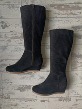 White Stuff New Wedge Knee High Suede Boots Size 4 Black Wedge Heels, £120 RRP