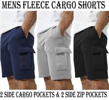 Mens Cargo Fleece Shorts Sweat Summer Jogger Plain Jersey Jogging Zip Pocket New