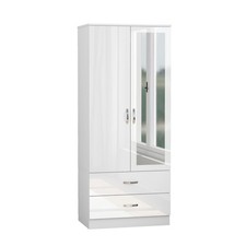 Gloss Mirrored 2 Door Wardrobe with 2 Drawers Wooden Bedroom Storage Furniture