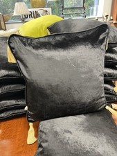 Black Silk Velvet & Gold Silk Tassel Cushions - Handmade in England (Film Set)