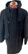 Ted Baker Mens Coat Hooded Wool Mens Duffle Grey Herringbone Overcheck Size 4