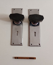 1 Pair of Vintage Art Deco Bakelite Door Knobs, Chrome Plates, See Description