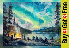 Northern Lights Campfire 5"x7" Print on Matte Paper | Enchanting Wilderness Art