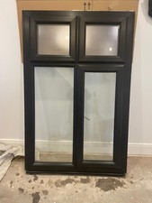 PVC Double Glazed Black Window White Interior & Key - Partially Frosted 