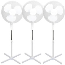 3x 16" Stand Fan 3 Speed Oscillating Adjustable Height Cooling White Pedestal