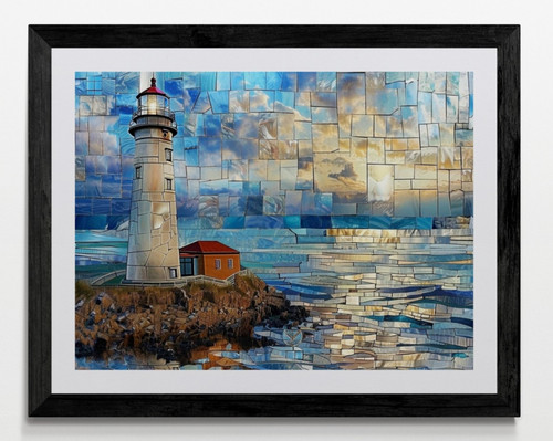 Lighthouse seascape framed - lighthouse,