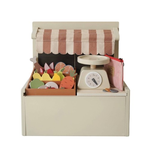 Wooden market stand striped - wooden,