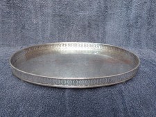 VINTAGE SILVER ON COPPER TRAY SHEFFIELD PLATE SERVING TRAY GALLERIED OVAL (B)