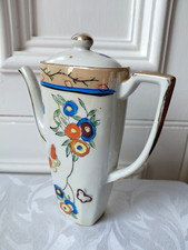 Rare Vintage Japanese Art Deco Style Slimline Coffee Pot  Hand Painted Floral