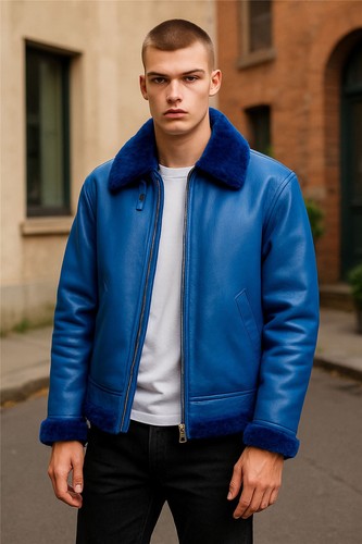 Mens blue shearling aviator - shearling,