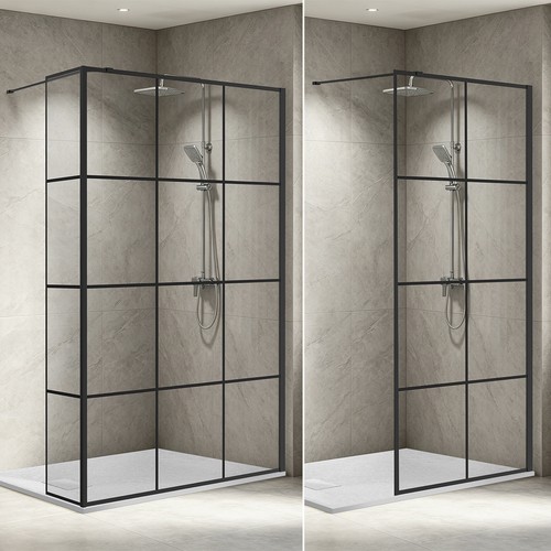 Black grid walk shower - black,