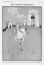 W. HEATH ROBINSON Stonehenge as a Hunting Ground - Antique Comic Print 1922